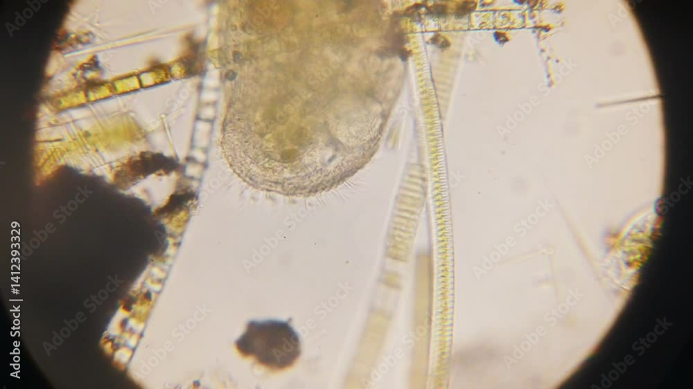 the movement of the infusorian Trichodina, which is a commensal, and is often absorbed into fish and hydras, under a microscope