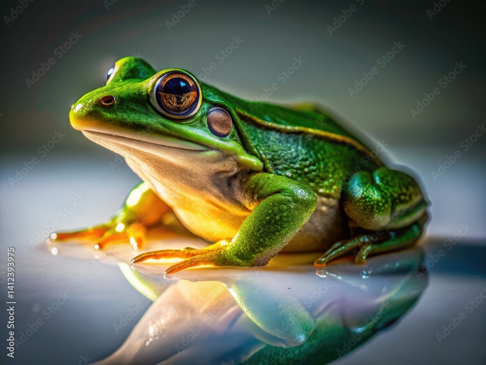 Fototapeta premium Night Photography Green Frog White Background - Stunning Macro Shot