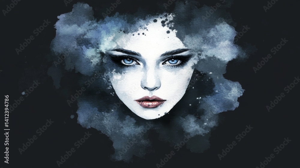 Fototapeta premium A digital painting presented as a 3D illustration of a woman's face in an artistic style