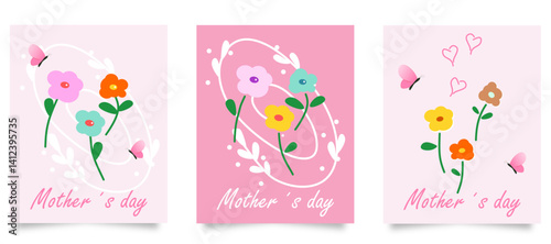 A set of floral backgrounds to celebrate Mother's Day, in pastel tones and vintage style, ideal for cards, prints, advertisements, etc.