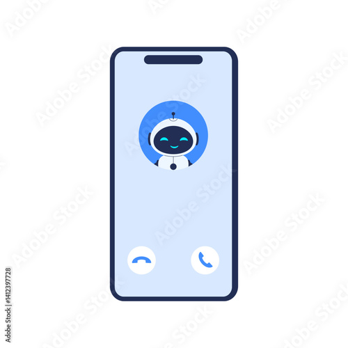 Incoming call from AI chatbot on phone screen. Vector illustration for artificial intelligence assistant, customer service and mobile communication technology concept