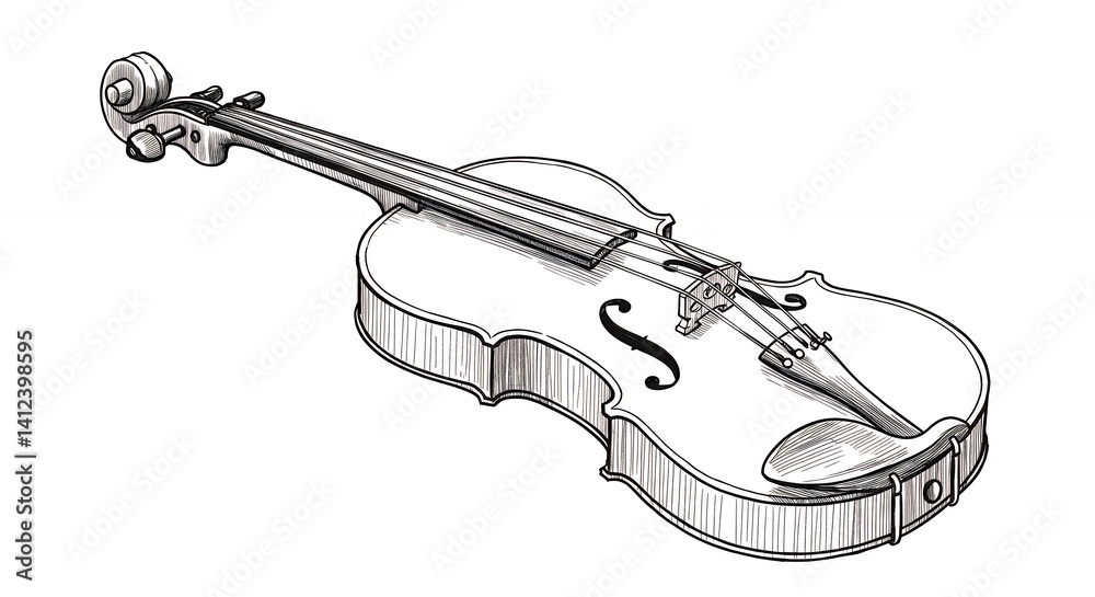 Obraz premium Detailed grayscale drawing of a violin
