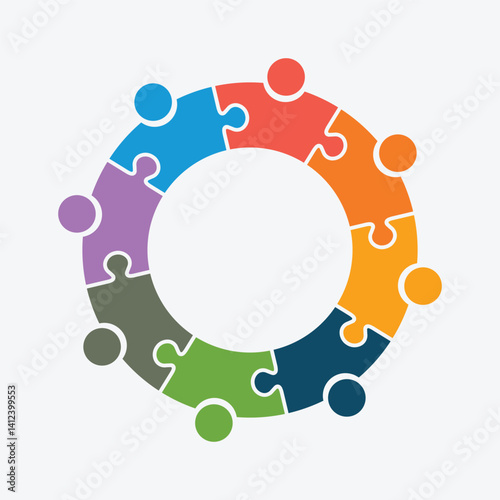 Circular 8 People Team Puzzle Connection Diversity Collaboration Leadership Icon