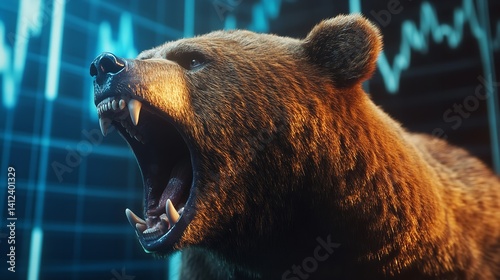 Obraz na płótnie Roaring bear market crash stock market downturn dramatic 3D render with cool blue tones and intense w salonie
