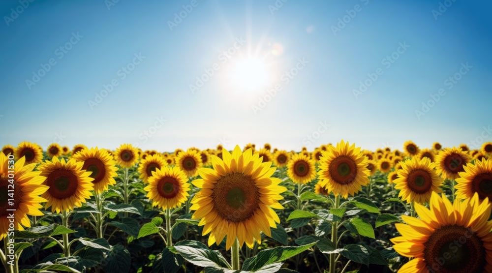 Fototapeta premium Golden Sunflower Field Stretching Toward the Horizon