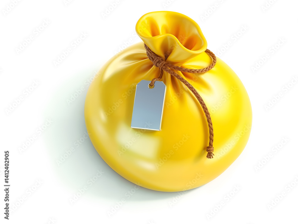 3D money bag in yellow color with tag, representing finance, savings, or wealth. Generative AI