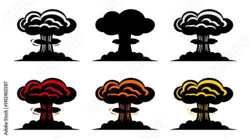 Colorful mushroom clouds, explosion cloud, vector element for desing