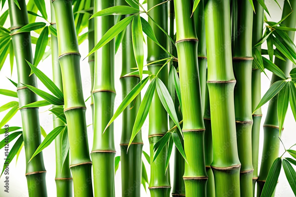 Lush Green Bamboo Branches, White Background - AI Generated Photography Lush Green Bamboo Branches, White Background - AI Generated Photography