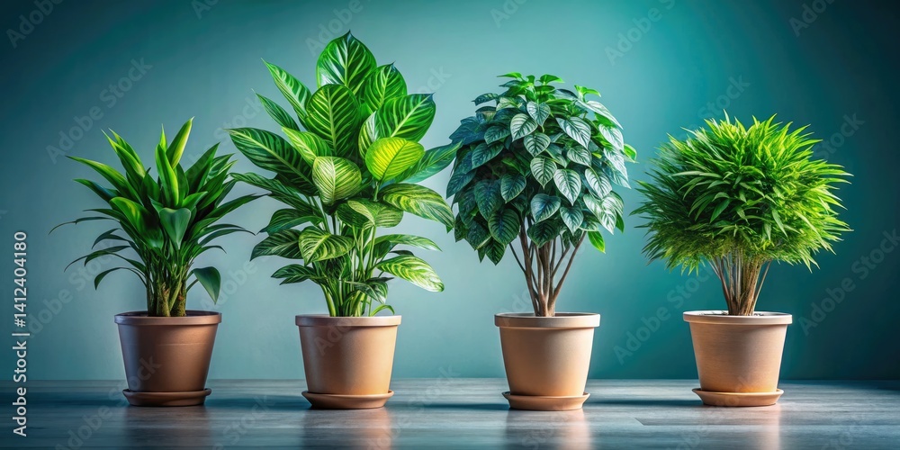 Obraz premium Lush Indoor Plants, Potted Greenery, Foliage, Houseplants, Green Plants, Isolated Background, Surreal Photography