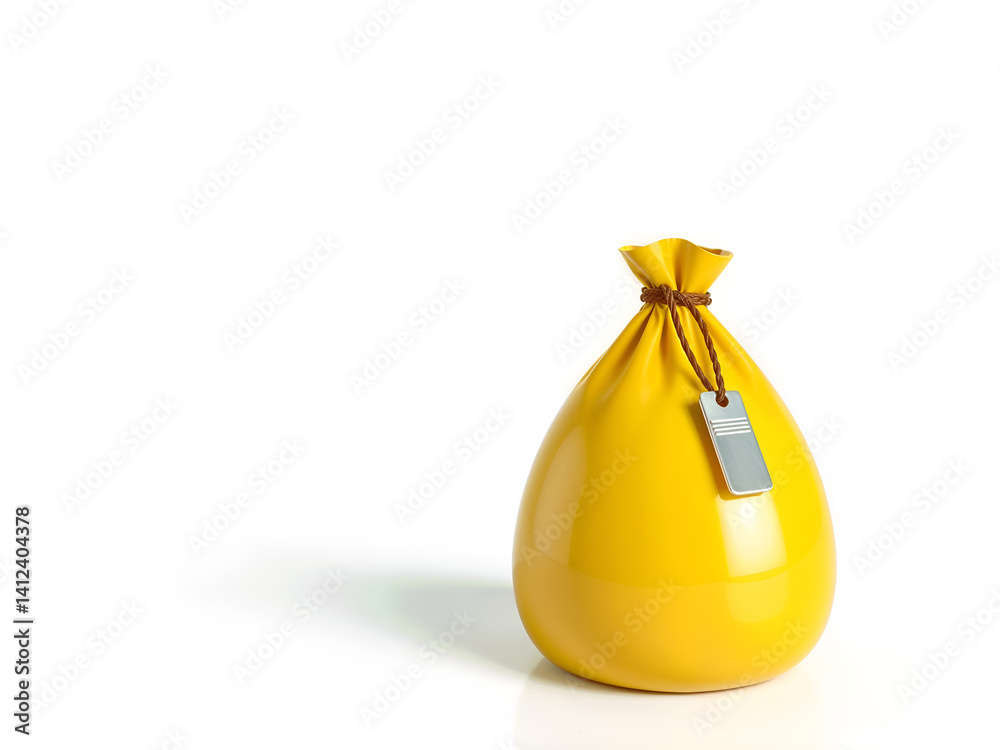3D money bag in yellow color with tag, representing finance, savings, or wealth. Generative AI