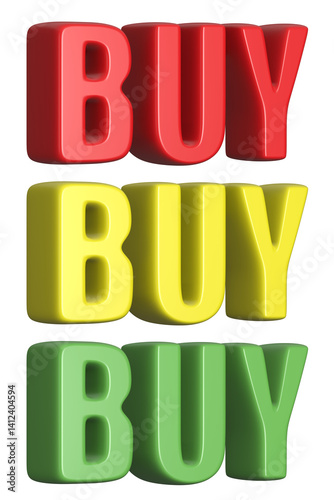 set of 3d render buy PNG images, colorful, red, yellow, green