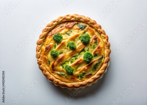 Minimalist Overhead Shot of Round Vegetable Pie, Simple Food Photography, Isolated Background