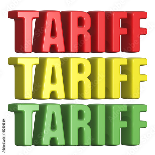 set of 3d render tariff PNG images, colorful, red, yellow, green