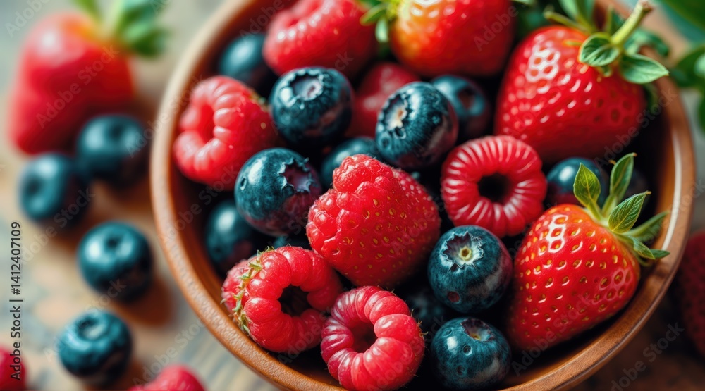 Healthy Mixed Berry Bowl Captured from Top View
