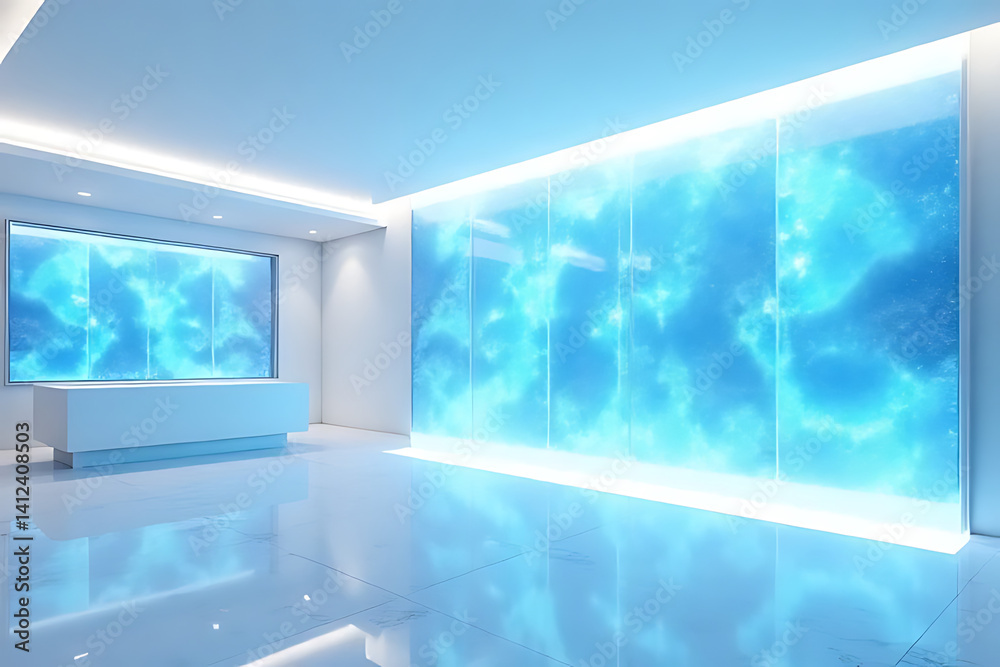 Fototapeta premium Innovative digital art display modern gallery interior design contemporary space bright ambiance