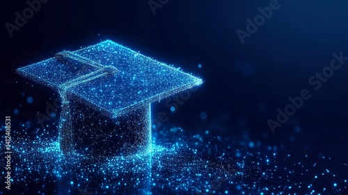 Obraz na płótnie Graduation cap glowing digital art futuristic network design blue light abstract education concept w salonie