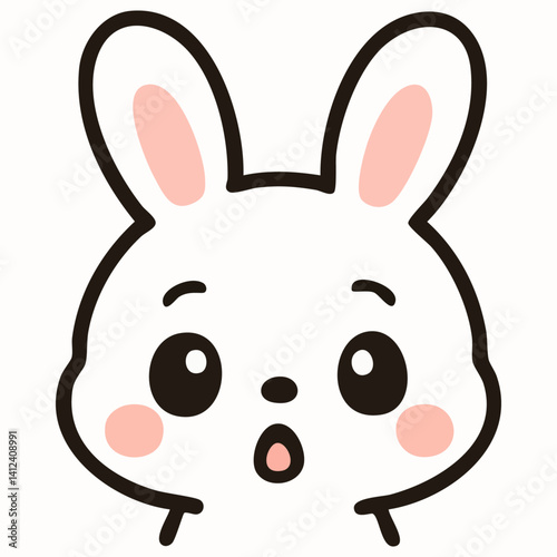 Surprised expression on adorable kawaii baby bunny face