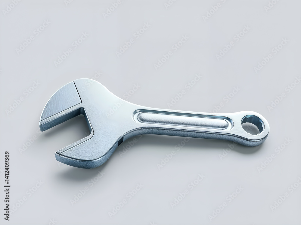 Shiny 3D wrench tool in metallic finish, ideal for mechanic or construction visuals. Generative AI