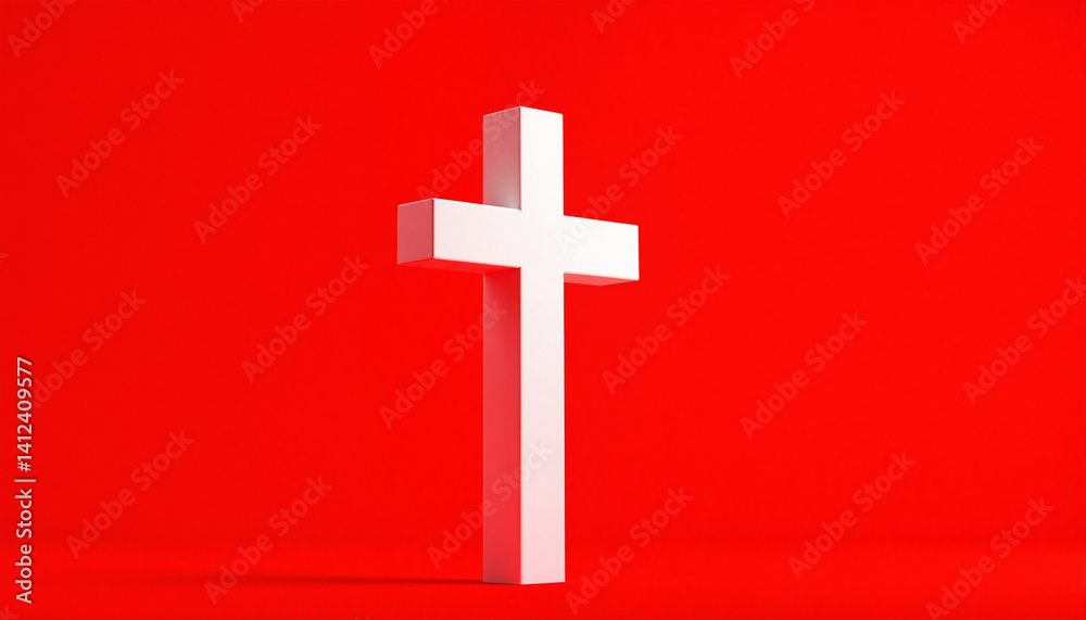 Obraz premium White Cross on Red Background Symbolizing Faith 
