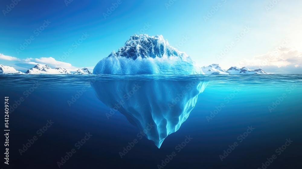 Fototapeta premium Iceberg and underwater risk concept for global warming