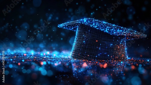 Obraz na płótnie Digital Graduation Cap A glowing symbol of online learning academic achievement future success w salonie