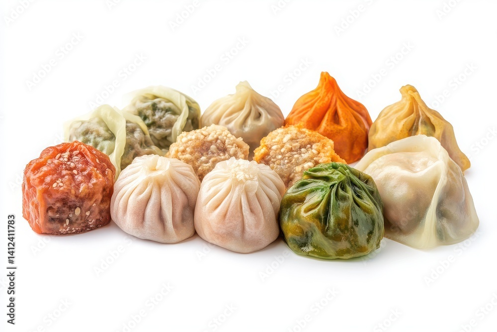 Fototapeta premium An assortment of delicious Chinese dim sum, isolated on white backdrop.