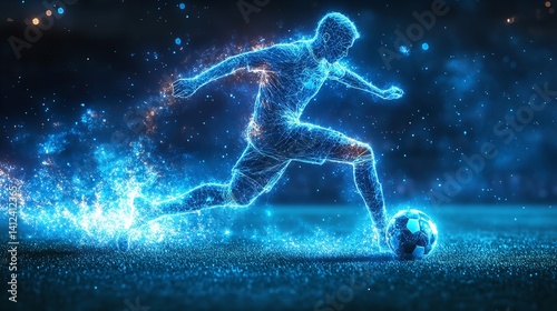 Obraz na płótnie Energetic soccer player a digital art masterpiece showcasing dynamic motion and vibrant blue glow w salonie