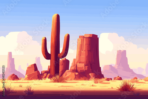Desert with big rocks vector illustration 