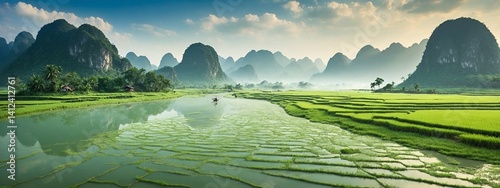 A lush, misty landscape in Vietnam

