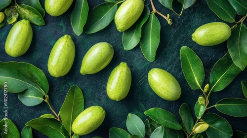 Wallpaper Mural Fresh Green Fruits and Leaves on Dark Background with Texture Torontodigital.ca