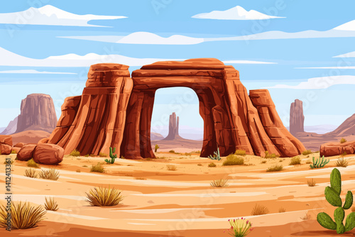 Vector illustration desert with big rocks 