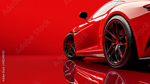 Crimson Velocity: The sleek contours of a dynamic, scarlet-hued automobile reflect a captivating visual of speed and luxury. The glossy paint mirrors the smooth surface.