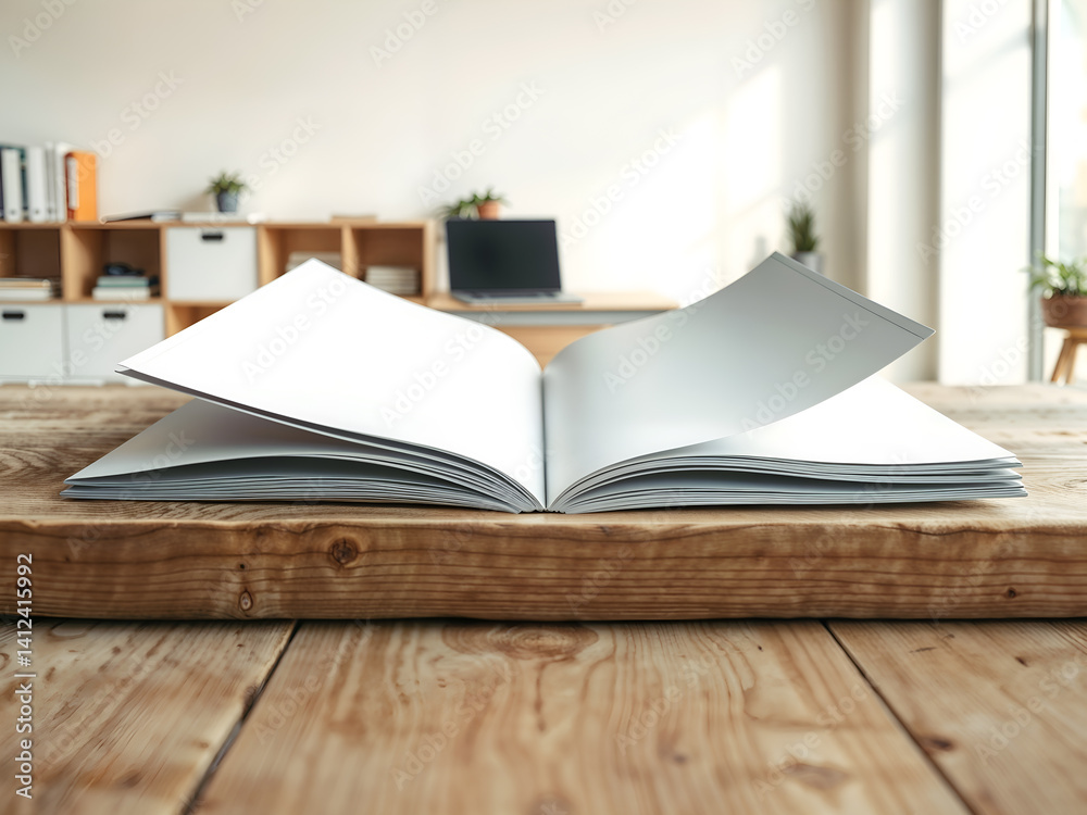 Open book on wooden desk, realistic 3D render for education or knowledge concepts. Generative AI