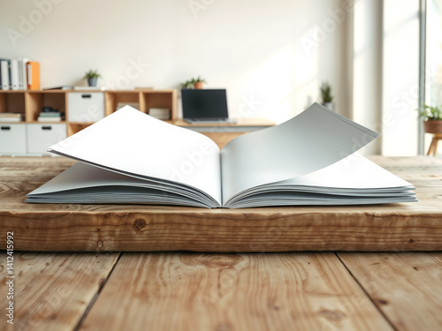 Obraz na płótnie Open book on wooden desk, realistic 3D render for education or knowledge concepts. Generative AI w salonie