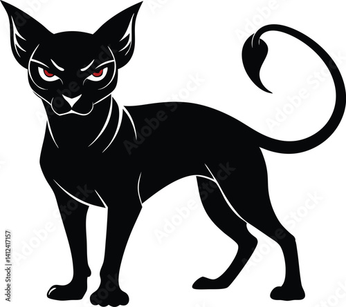 black cat vector illustration, black and white cat, black cat vector on white background.