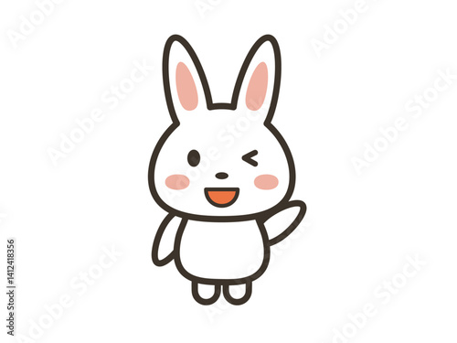 手を上げて挨拶するイメージのかわいいうさぎのイラスト
