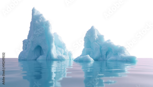 Iceberg Archway on Water, Pink Sky, transparent background.