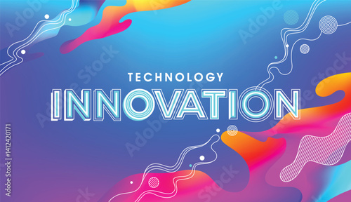 innovation concept in holographic fluid composition in modern typography. Design for event, wall graphics, poster and office graphics.
