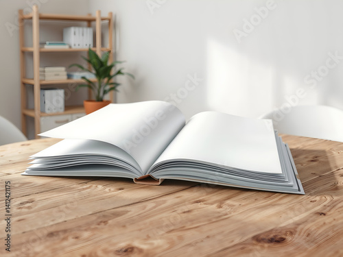 Obraz na płótnie Open book on wooden desk, realistic 3D render for education or knowledge concepts. Generative AI w salonie