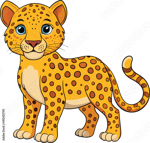 Cute Cartoon Leopard Illustration - Friendly Wild Cat Character
