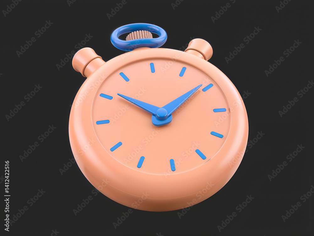 Vintage 3D stopwatch icon with blue top, great for tracking time and speed. Generative AI