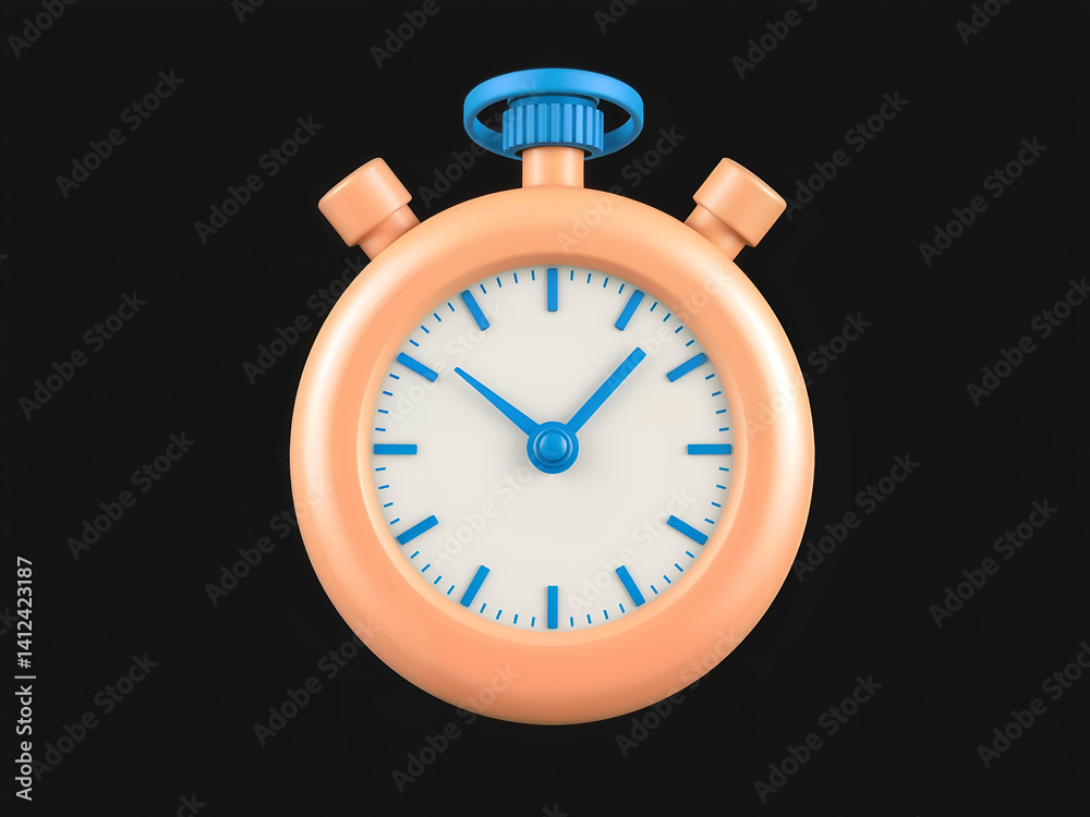 Vintage 3D stopwatch icon with blue top, great for tracking time and speed. Generative AI