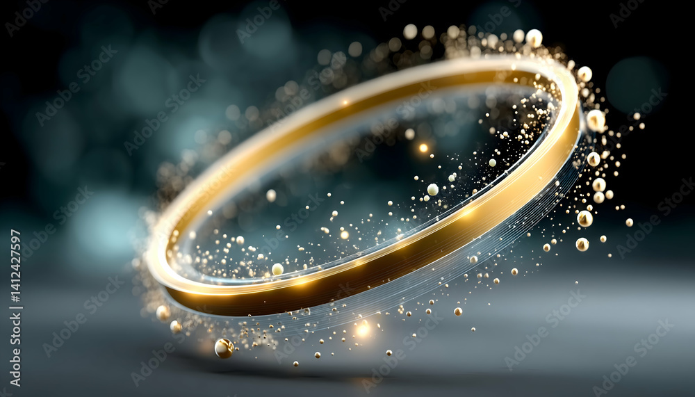 Glowing gold ring with particles, dark background Glowing gold ring with particles, dark background