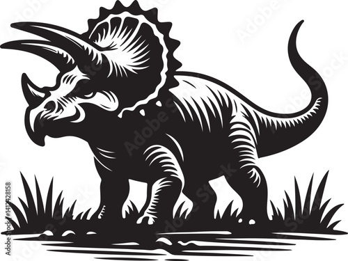 Triceratops silhouette vector illustration on transparent background