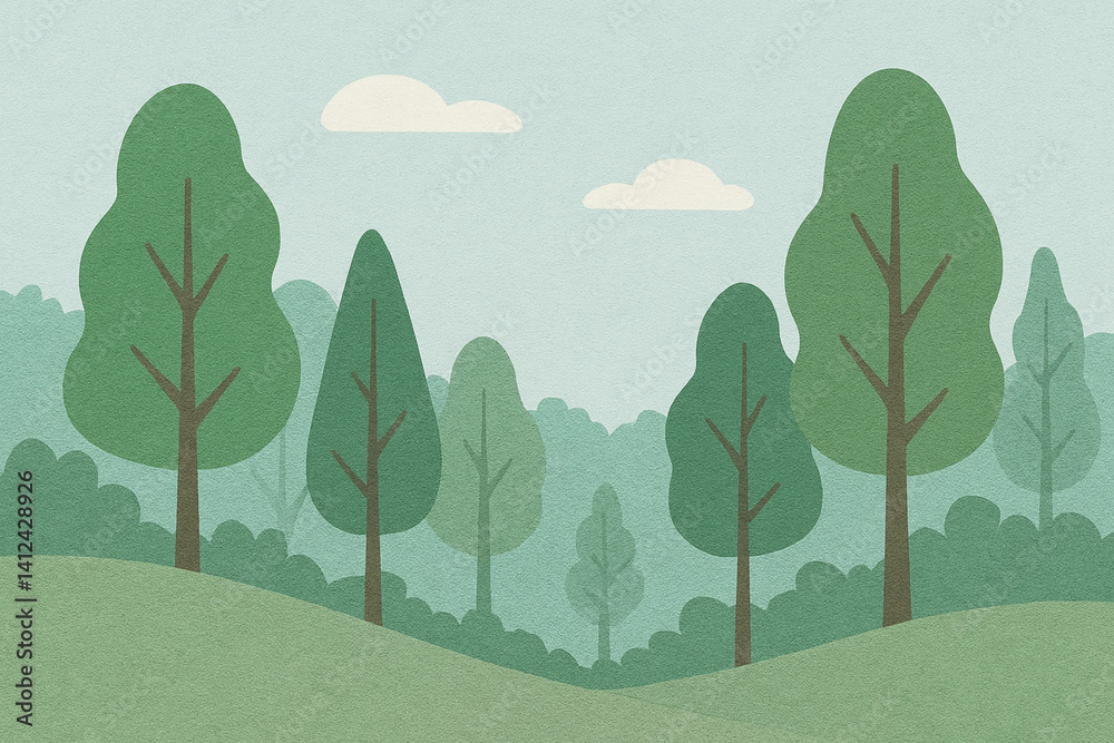 Obraz premium vector illustration of forest scenery with bright atmosphere created by AI