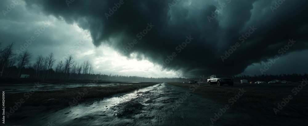 Fototapeta premium Dramatic Stormy Sky Over a Distant Landscape with Ominous Clouds