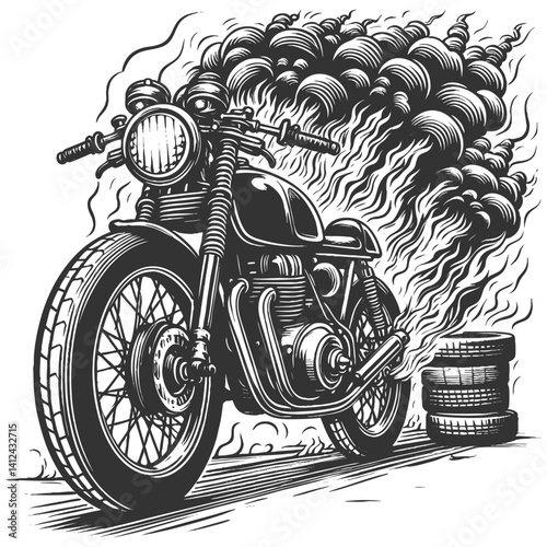 motorcycle burnout with smoke clouds vector