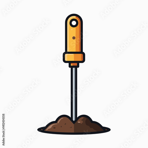 cartoon illustration of yellow drill with brown dirt