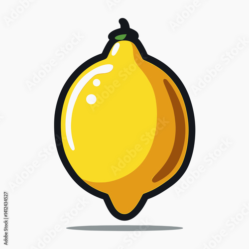 vibrant yellow lemon illustration with stem