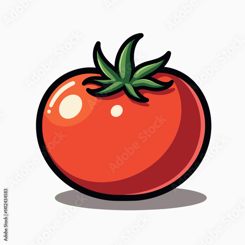 vibrant red tomato with green stem  fresh produce illustration